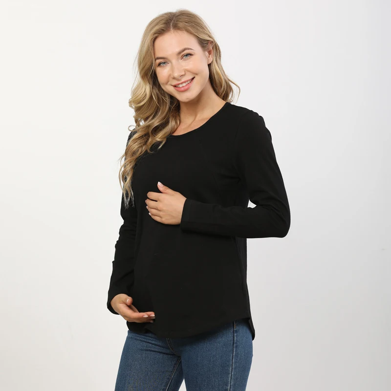 Ropa de maternidad de manga larga de talla grande, Tops holgados para amamantar, Tops de lactancia posparto para mujeres, camiseta de embarazo para primavera y otoño - imagen 5
