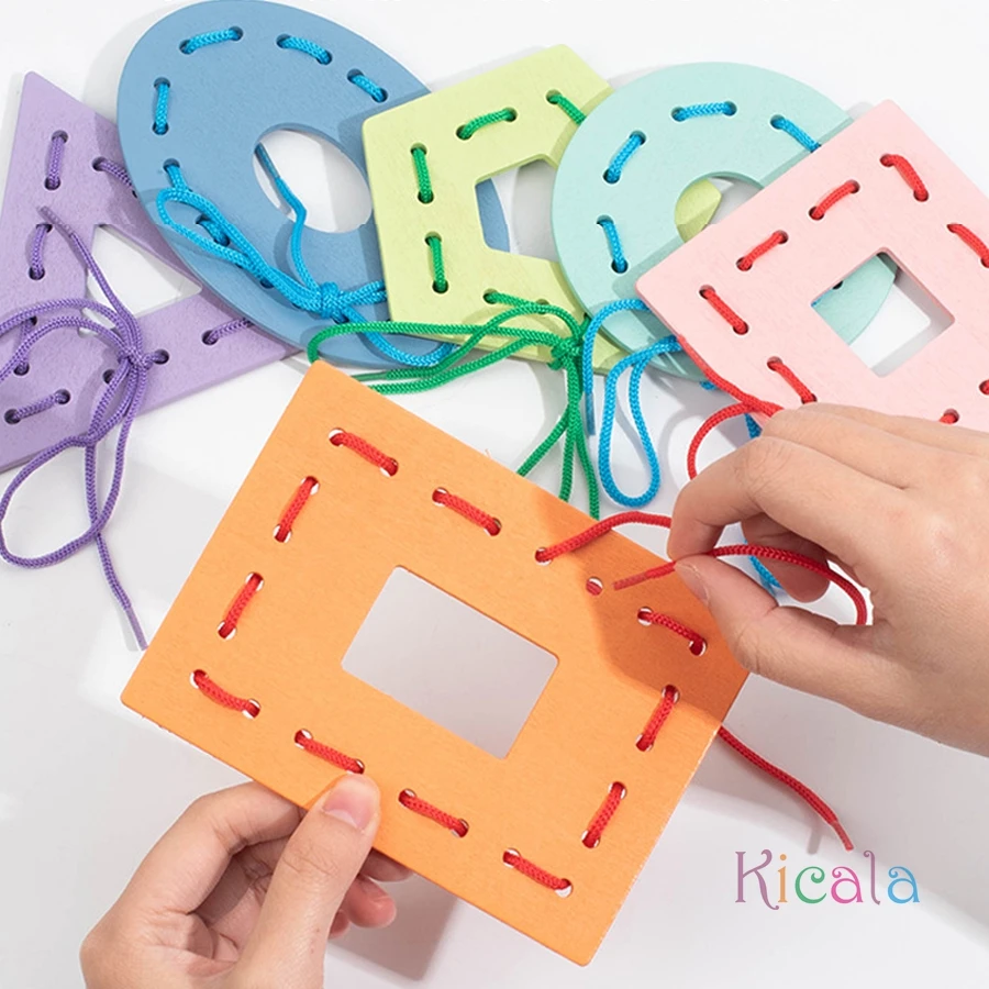 Tablero de cordones geométrico con cuentas de madera para niños 3 años - imagen 3