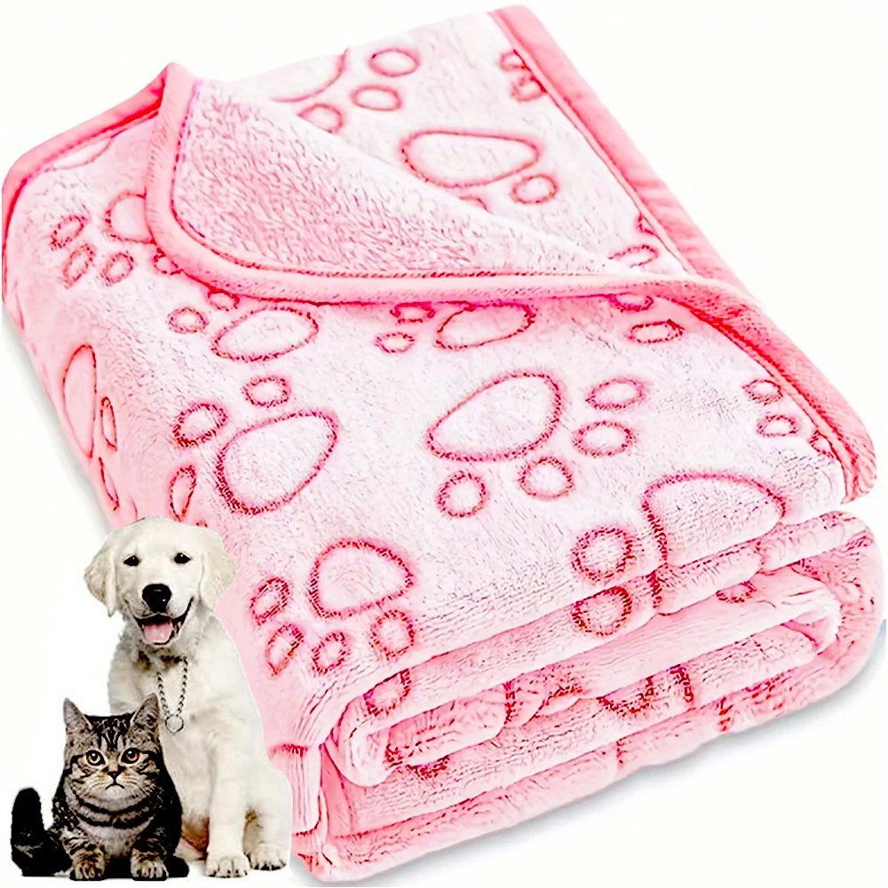 Manta suave para perros y gatos – Estampado de pata, cálida y esponjosa