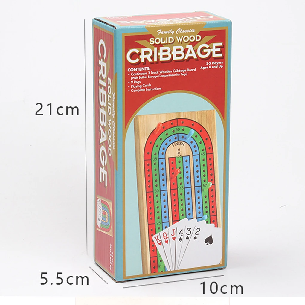 Juego de Cribbage plegable de 3 carriles, tablero de madera maciza, cartas de baraja completa, diversión para todas las edades, juego de mesa Cribbage, 9 clavijas - imagen 3