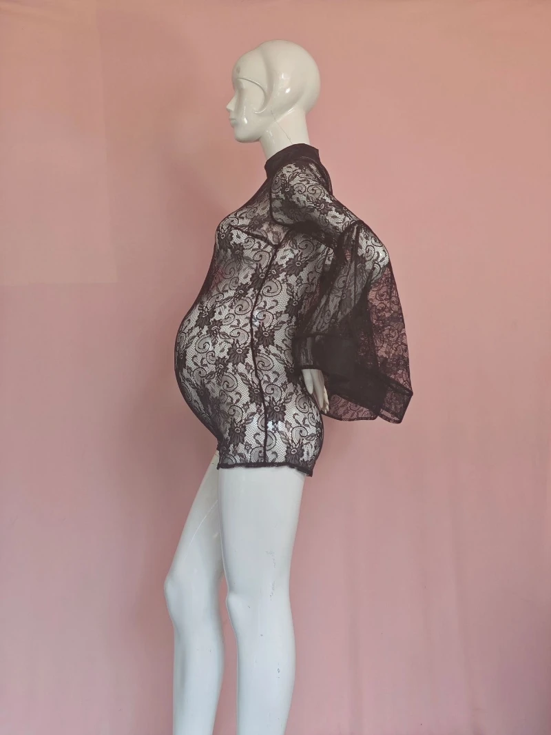 Nuevo vestido de fotografía de maternidad de encaje perspectiva Sexy mujer ropa de manga de murciélago fotografía de maternidad mono - imagen 4