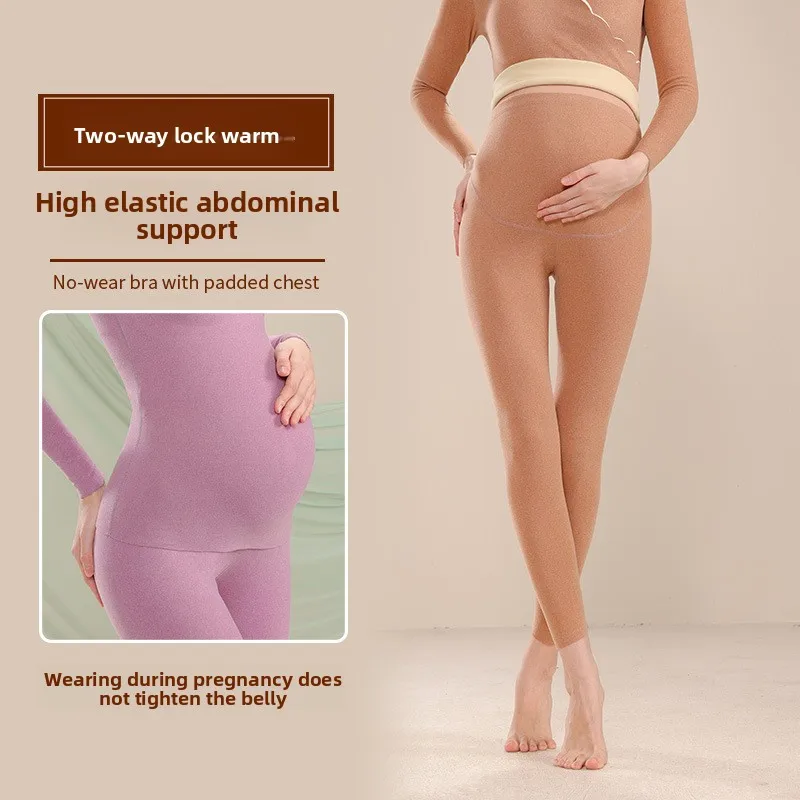 Pantalones térmicos de maternidad, ropa interior de invierno con forro polar, cintura ajustable, respetuosa con el vientre, pantalones para dormir para el embarazo. - imagen 2