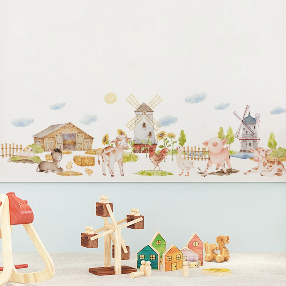 Vinilos pared infantil animales granja acuarela dormitorio salón - imagen 3