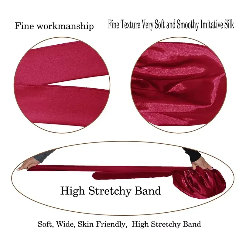 Gorro de satén de seda, gorro ajustable Bonne para dormir, gorro con banda para atar, cuidado del cabello trenzado rizado, rastas, 1 ud. - imagen 4