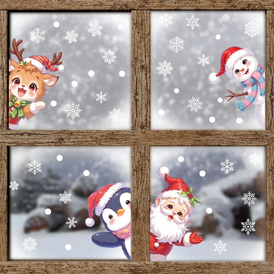 Pegatinas navideñas para ventana, Papá Noel, muñeco de nieve, Reno, pingüino, pegatinas electrostáticas autoadhesivas para ventana, pegatina para ventana de vidrio - imagen 5
