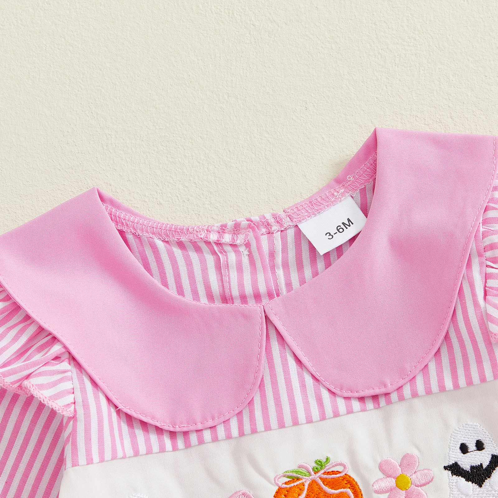 Pelele a rayas de Halloween para niña de 0 a 18 meses, mono de burbujas con cuello de muñeca de manga larga bordado de calabaza fantasma - imagen 3