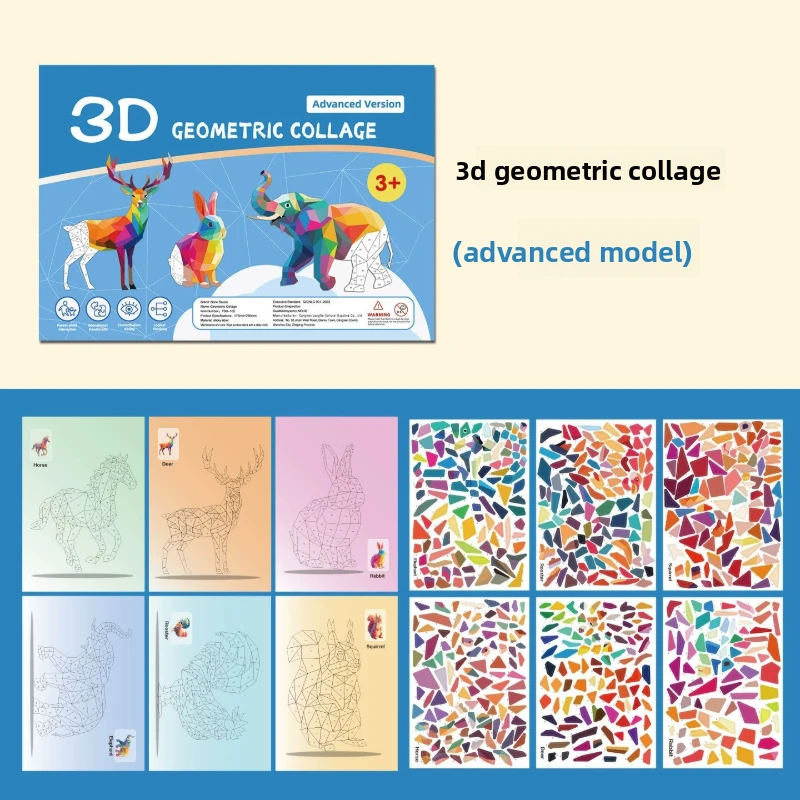 Libro pegatinas geométricas 3D animales – Juguete educativo niños - imagen 5