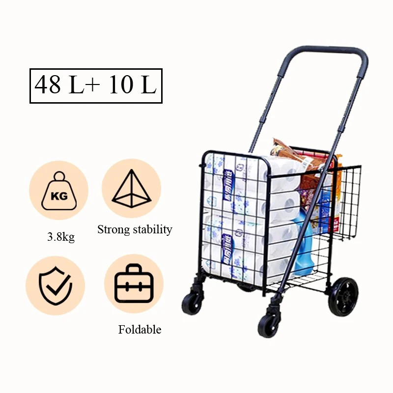 Carrito plegable con cesta delantera 48 L y trasera 10 L, 30 kg - imagen 4