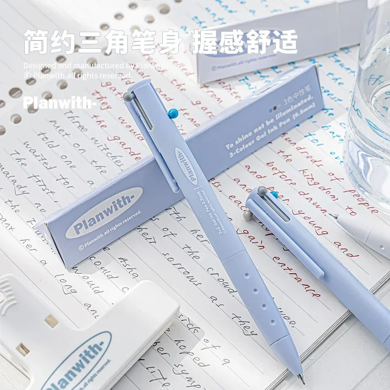 Bolígrafo de Gel retráctil multifuncional Kawaii de 3 colores, papelería de 0,5mm, Caneta кан maesлярия, portalápices Triangular de agarre cómodo - imagen 3