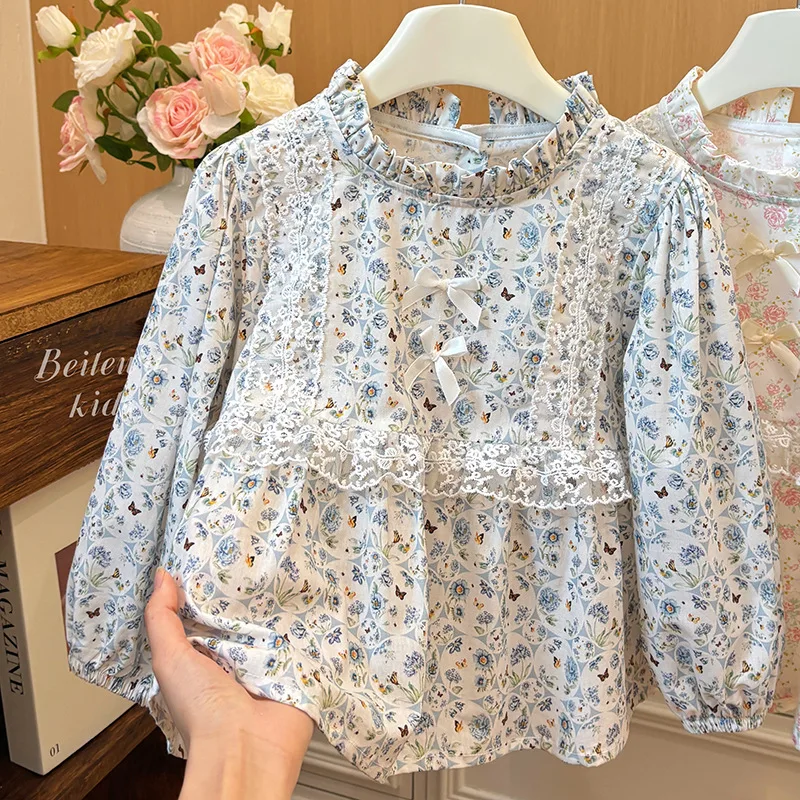 Camisa floral de algodón con lazo para niña - imagen 4