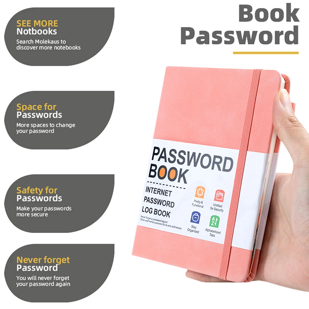 Libro con contraseñas, organizador de contraseñas para ordenador, libro con pestañas alfabéticas, cuaderno de registro de dirección de bolsillo para detalles de cuentas - imagen 3