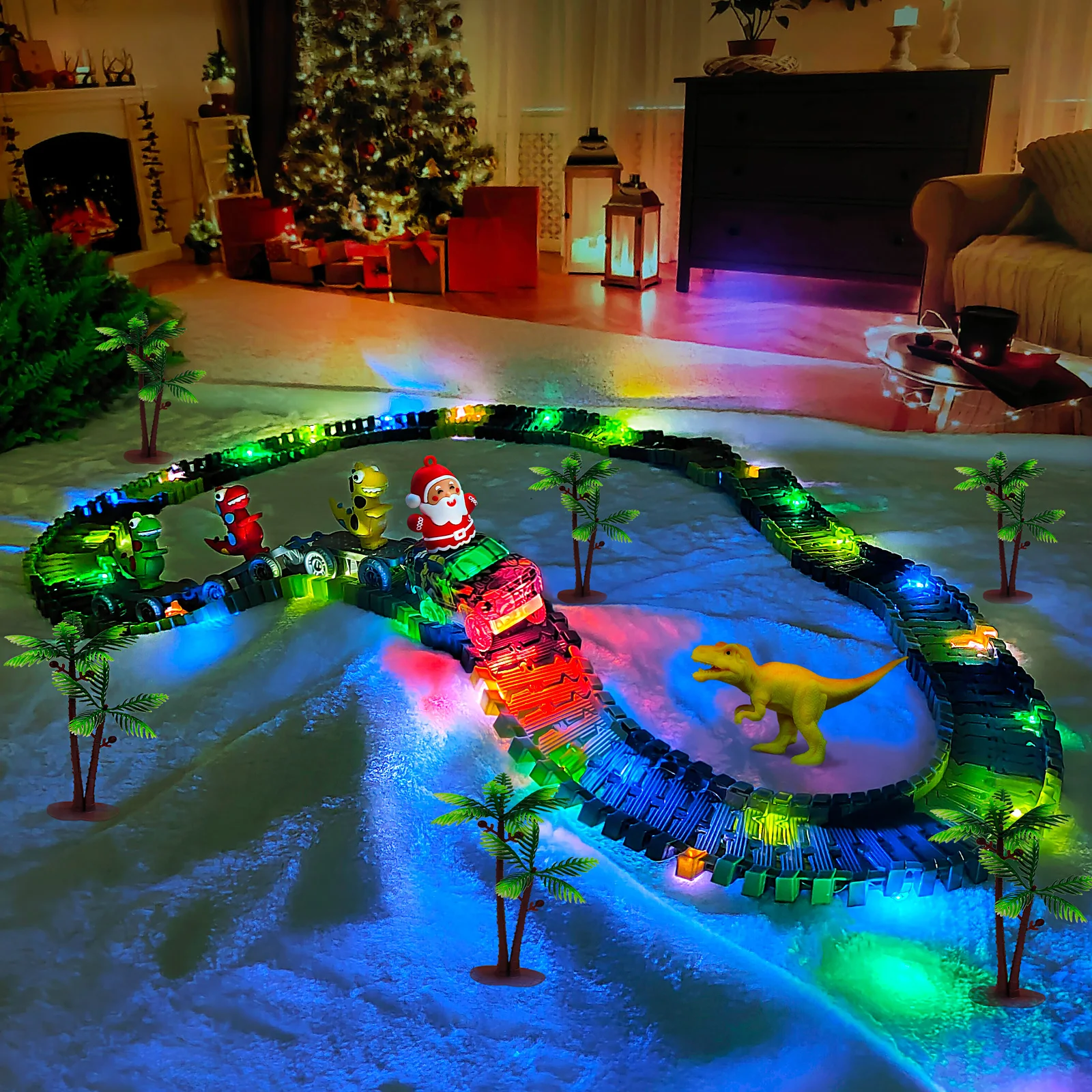 Pista de dinosaurios flexible con coche para niños - imagen 5