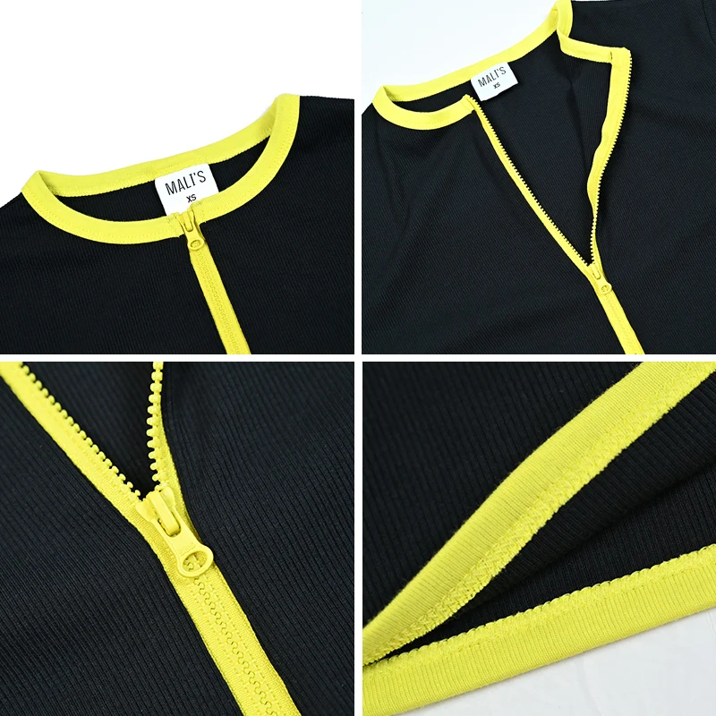 XS-XXXL camisón de mujer vestido maxi casual mujer embarazada vestidos largos con cremallera negro acanalado y cuello redondo ribete amarillo en contraste - imagen 5