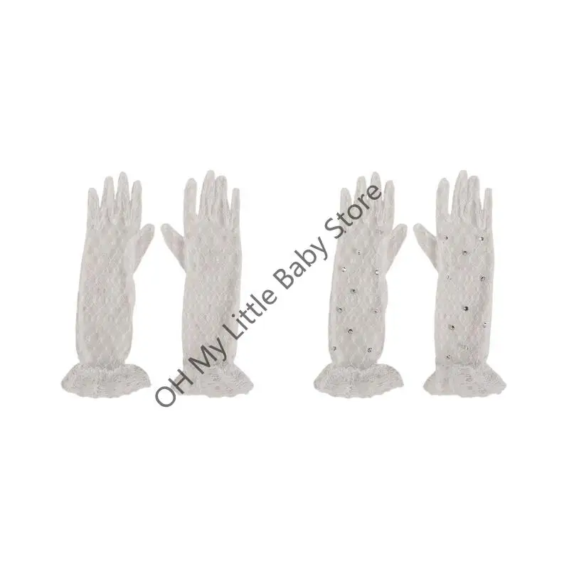 M76C Guantes encaje suave y transpirable Disfraz fotografía Accesorios boda Mittens para niños bodas y fiestas
