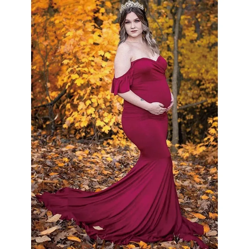 Vestido premamá manga corta con cuello V – Maxi elegante - imagen 3