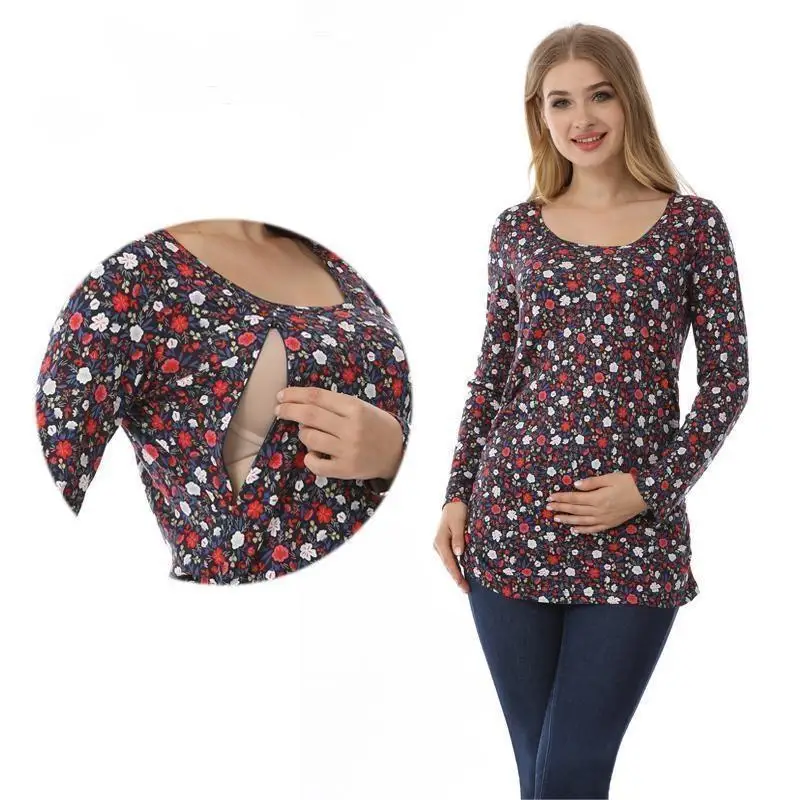 2025 otoño primavera ropa de maternidad de manga larga Tops de lactancia para mujeres embarazadas camisetas de lactancia camiseta de lactancia