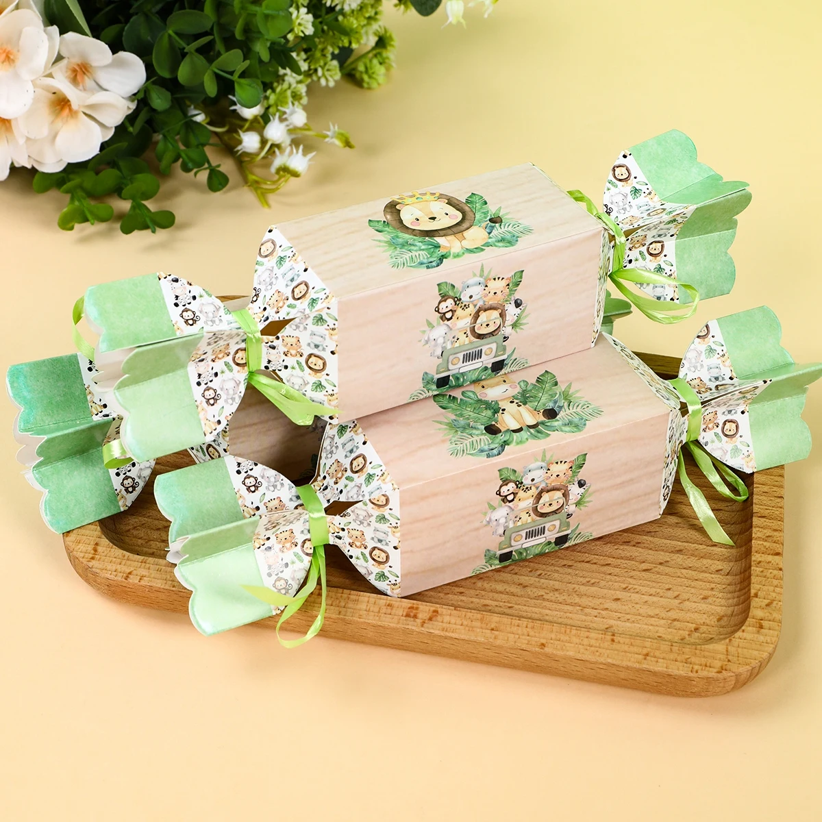 Cajas de dulces de animales de la selva para niños, decoraciones para fiesta de cumpleaños, Safari, 1er salvaje, tema del bosque de la selva, suministros para Baby Shower, 6 uds. - imagen 5