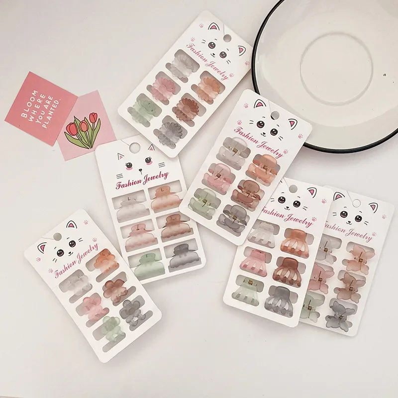 6 unids/set de pinzas para el cabello pequeñas esmeriladas para niños y niñas, horquilla acrílica de Color sólido, Clip alto para cola de caballo, accesorios para el cabello