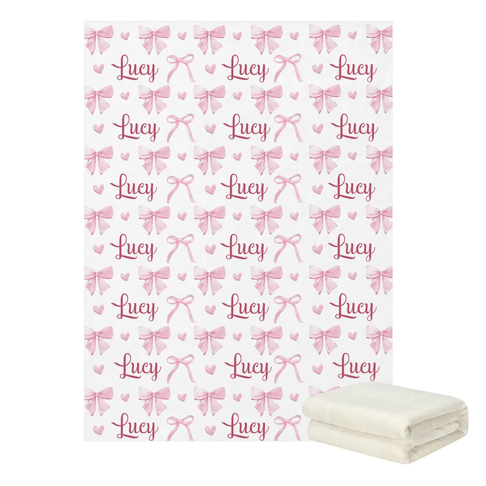 Juego de cama cuna personalizado con lazo rosa para bebé niña - imagen 3
