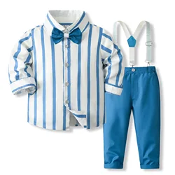 Conjunto bebé manga larga a rayas con pantalón – Estilo coreano