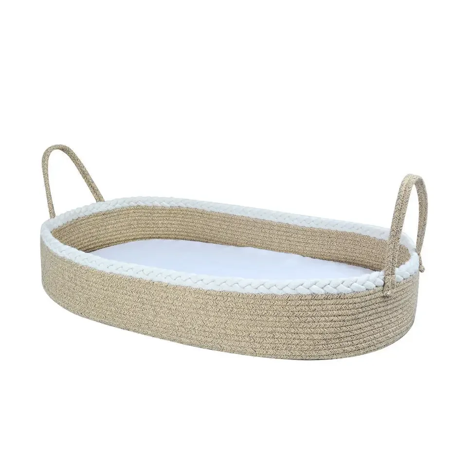 Cesta de transporte para bebé, cesta de cambio para recién nacido, decoración Bohemia para guardería, cuerda de algodón, adorno de mesa cambiante con alfombrilla
