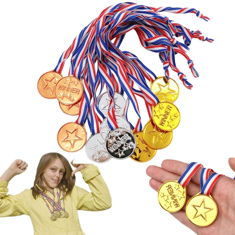 Medallas de plástico para niños, 20 piezas, oro, plata y bronce, premio ganador, competición deportiva, talento, Shcool, regalos de recompensa para niños