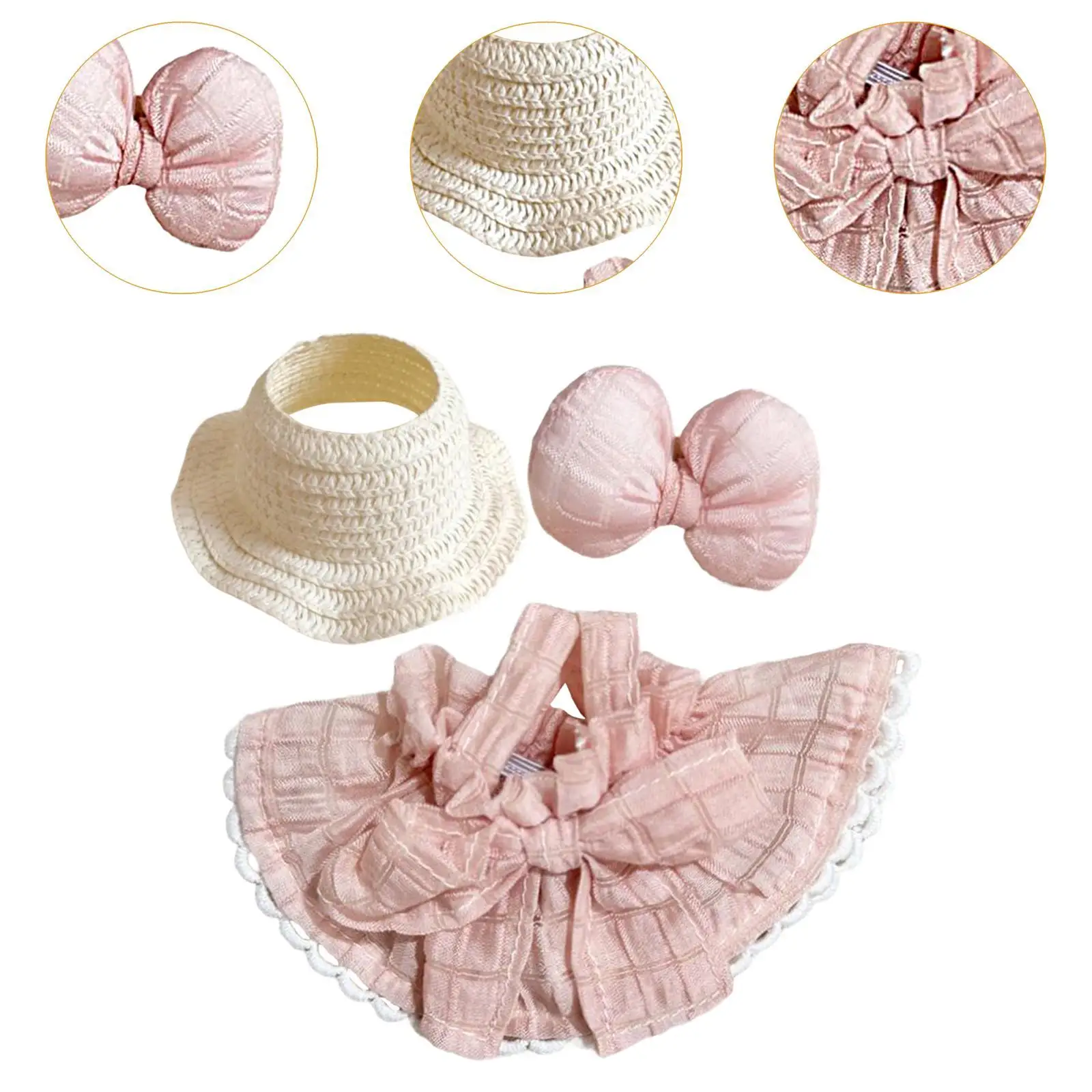 3Pcs Dolls Dress with Hat Bow Hairpin for 15-17cm Dolls Dress up Halloween Gifts