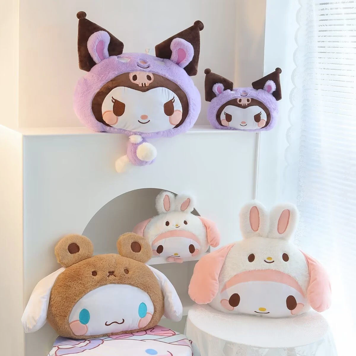 Kuromi My Melody Cinnamoroll cojín de reposacabezas para niña, almohada de siesta de estilo japonés Kawaii, decoración de coche - imagen 3