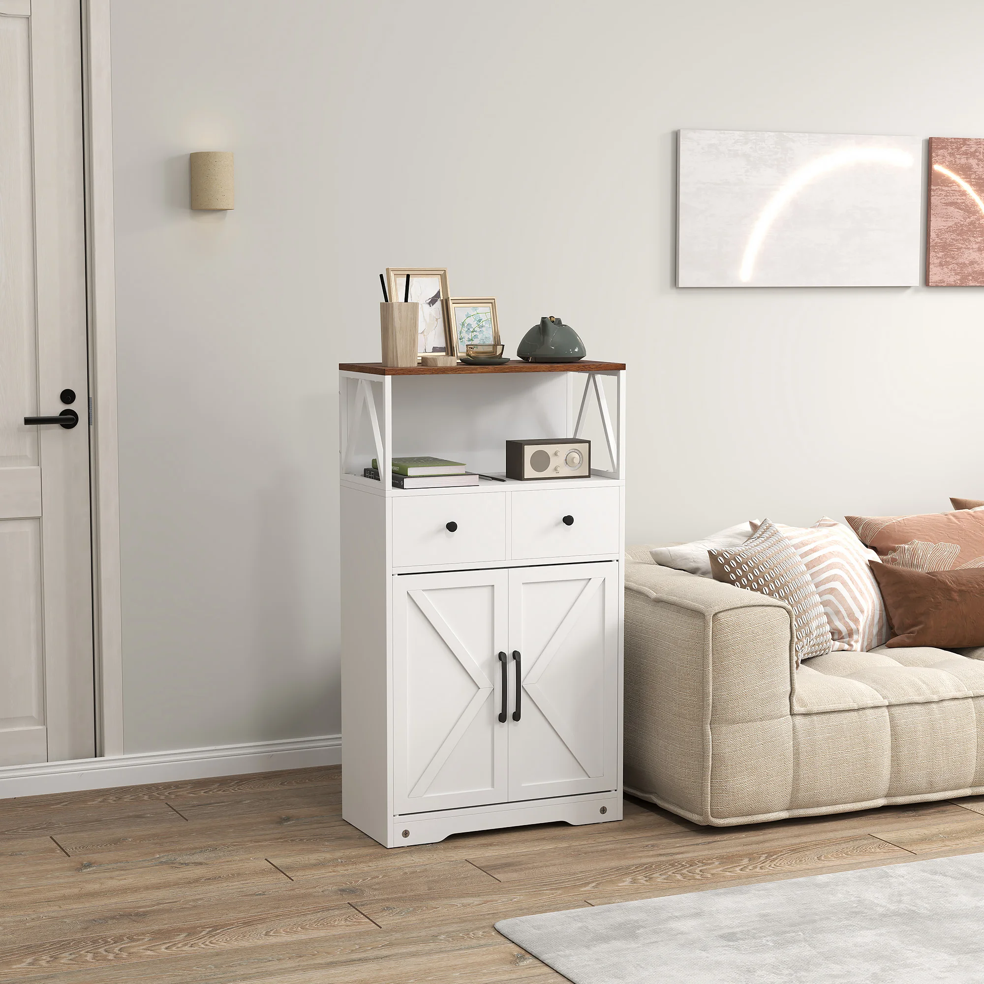 HOMCOM Aparador de Salón Armario Multiusos con Estantes Cajones Puertas Granero Aparador para Cocina Dormitorio 60x31x108 cm Blanco - imagen 5