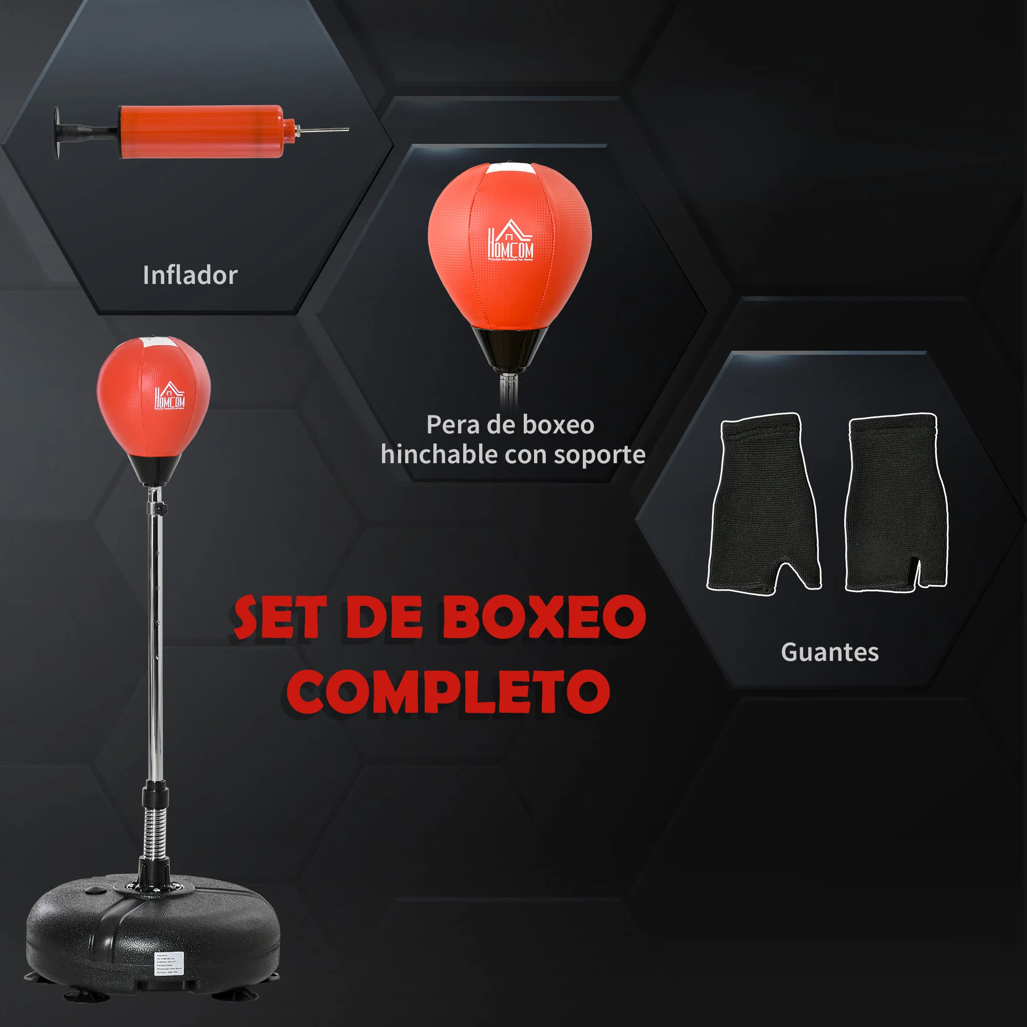 HOMCOM Saco de Boxeo de Pie con Altura Ajustable en 4 Niveles, Saco de Boxeo con Base Rellenable, Guantes e Inflador, para Adultos y Adolescentes, Ø45x133-151 cm, Negro y Rojo - imagen 5