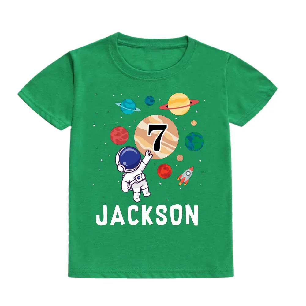 Camiseta personalizada de cumpleaños para niños, camiseta con nombre personalizado para niños pequeños, camisetas con estampado de astronauta, ropa para niños y niñas, traje de cumpleaños, regalo - imagen 5