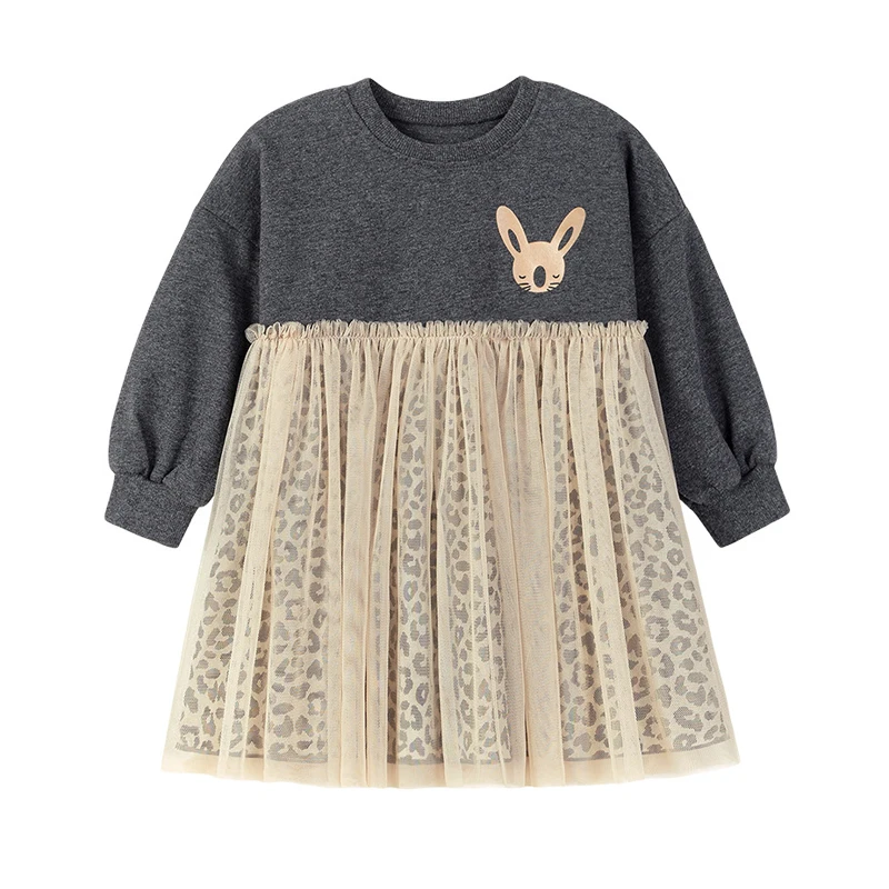 Vestido de princesa de tul para niñas pequeñas, vestido de algodón de manga larga con estampado de animales de dibujos animados, ropa informal de otoño, vestido para niños de 2 a 7 años