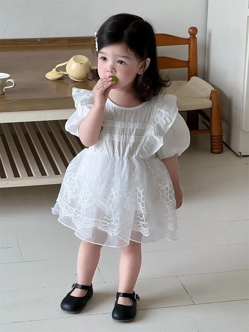 MILANCEL nuevo vestido de verano para bebé 3-24M bordado flor mariposa niñas Body de encaje prendas de vestir para niños de una pieza - imagen 4