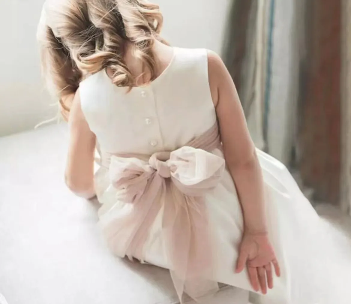 Vestido Vintage de princesa para niña, Vestido sin mangas para niño pequeño, Vestido de gasa con lazo, desfile de fiesta de verano, bautismo de cumpleaños de 1 a 12 años - imagen 4