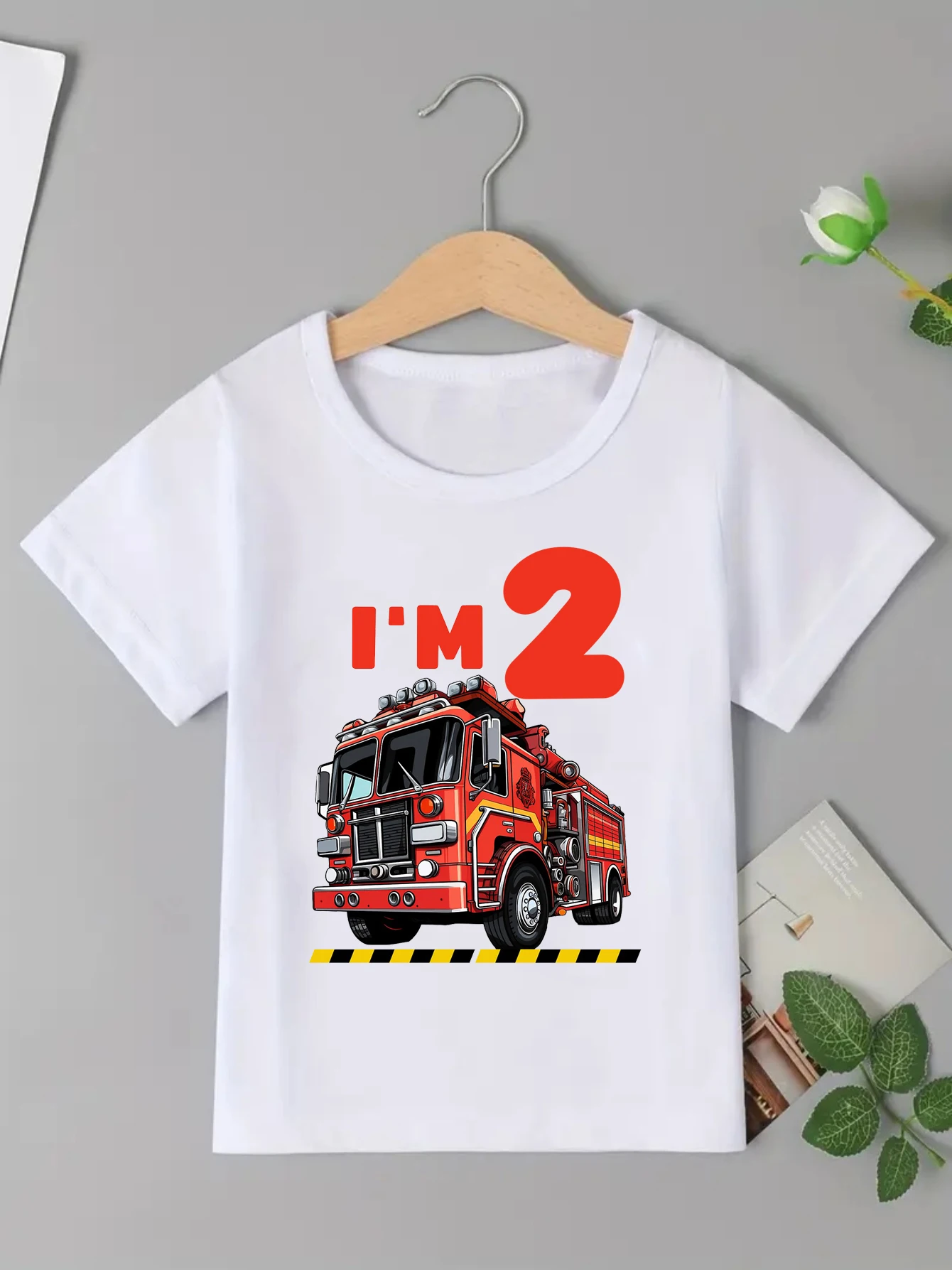 Camiseta con estampado de camión de bomberos I Am 2nd/3rd, ropa para niños, camiseta para niños pequeños, el mejor regalo de cumpleaños, camiseta de manga corta - imagen 4