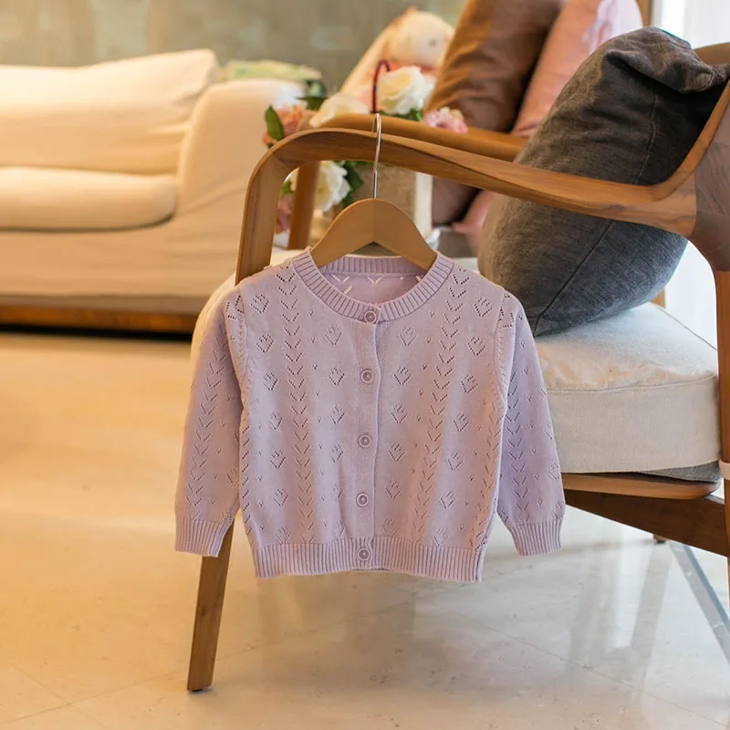 MILANCEL otoño niños cárdigan de punto lindo ahuecado 0-4T niñas camisa con aire acondicionado Color sólido bebé prendas de vestir finas Tops - imagen 3