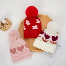 Gorros infantiles de invierno con pompones rojos y chenilla suave