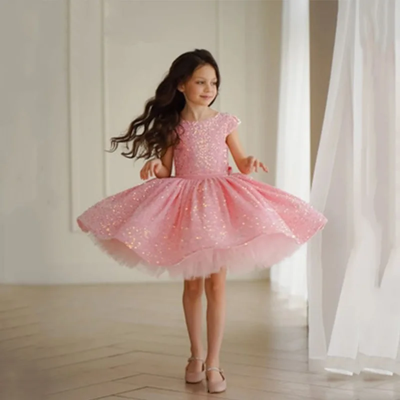 Vestido de princesa sin espalda para niñas, vestido de tul con lentejuelas brillantes de estilo europeo para niños, pasarela y azafata, vestidos de fiesta directos en el extranjero - imagen 3