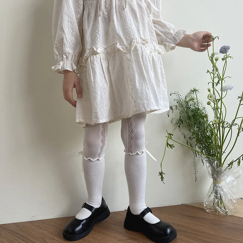 Medias de encaje con lazo para niñas – Estilo romántico suave - imagen 2