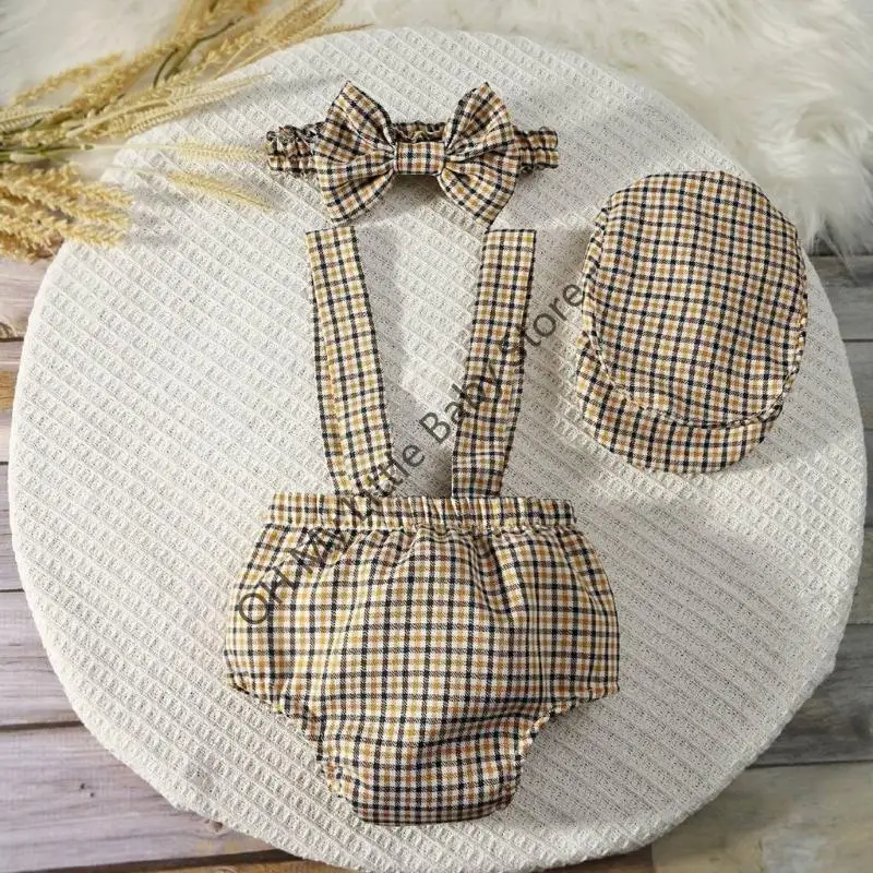 Atuendo celebración los recién nacidos M76C para niños caballeros revisados ​​pantalones con sombrero y bowtie para 0-1 - imagen 4
