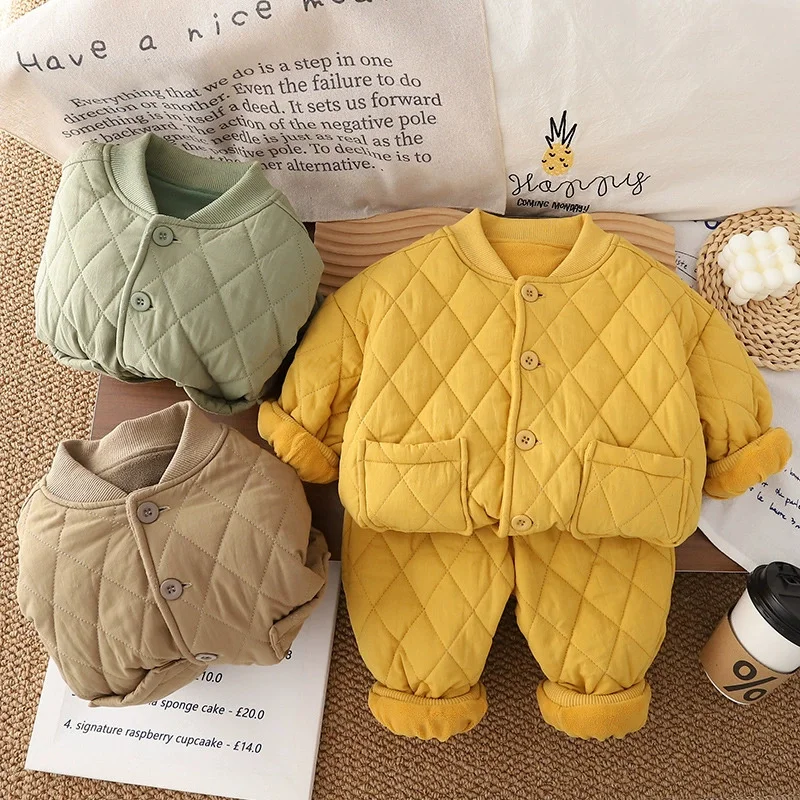 Conjunto infantil de invierno de algodón grueso, abrigo cálido