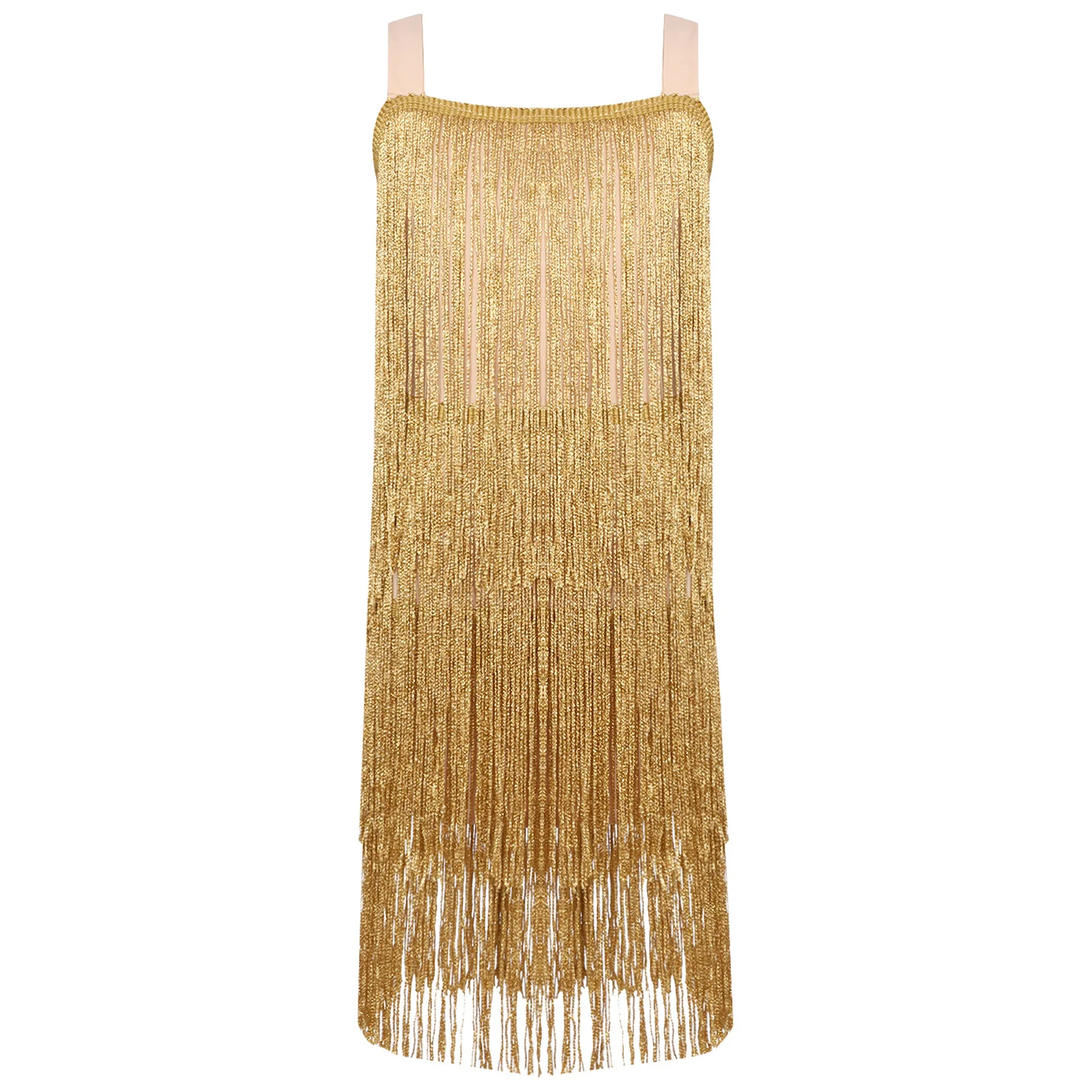 Vestido con flecos escalonados para niñas, sin mangas, tirantes anchos, vestidos con borlas brillantes para fiesta de baile latino, puesta en escena - imagen 4