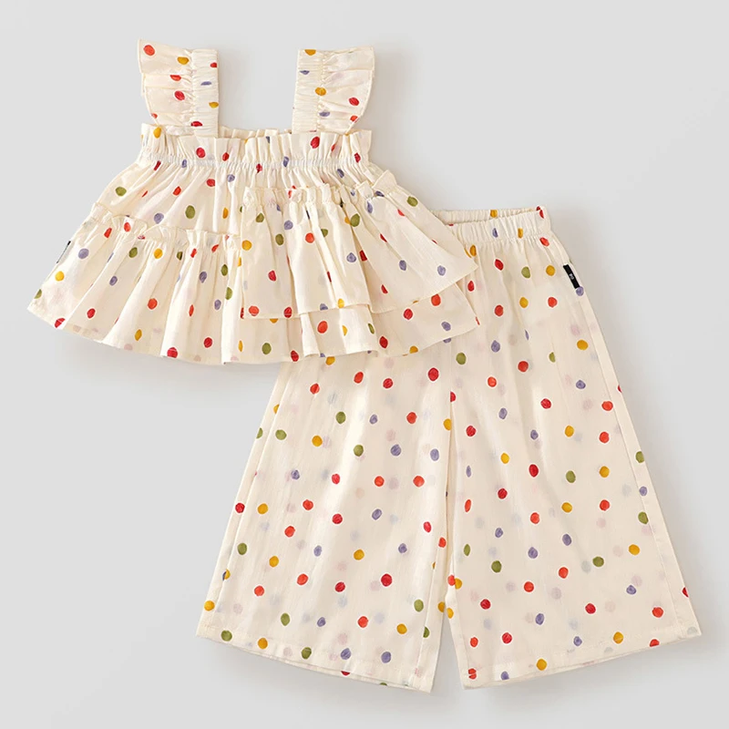 Conjunto verano niña con chaleco de lunares y pantalón suelto - imagen 3