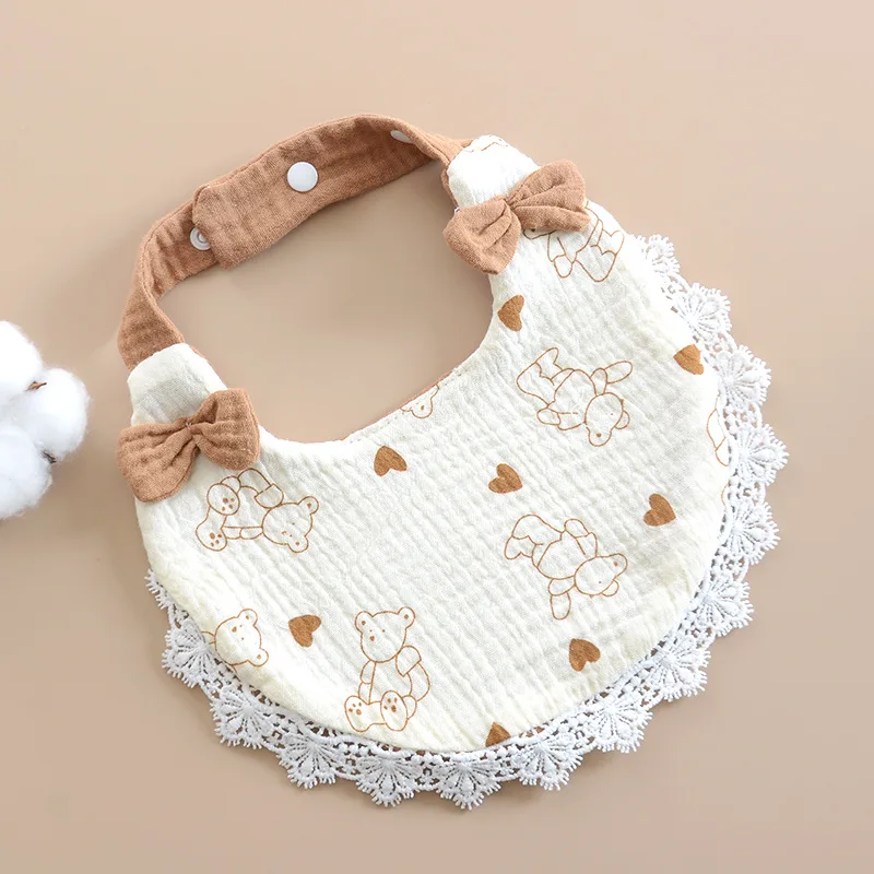 Baberos para bebé recién nacido, bonitos lazos, tela de muselina de encaje para eructar, toalla de Saliva de algodón para niñas, babero infantil, artículos para bebés, accesorios - imagen 4