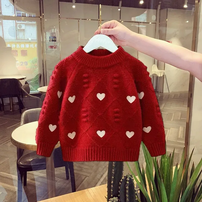 Suéter de punto con forma de corazón para niña, moda de invierno para niños, Top de lana bonito y cálido para bebé, suave y agradable para la piel, primavera y otoño - imagen 3