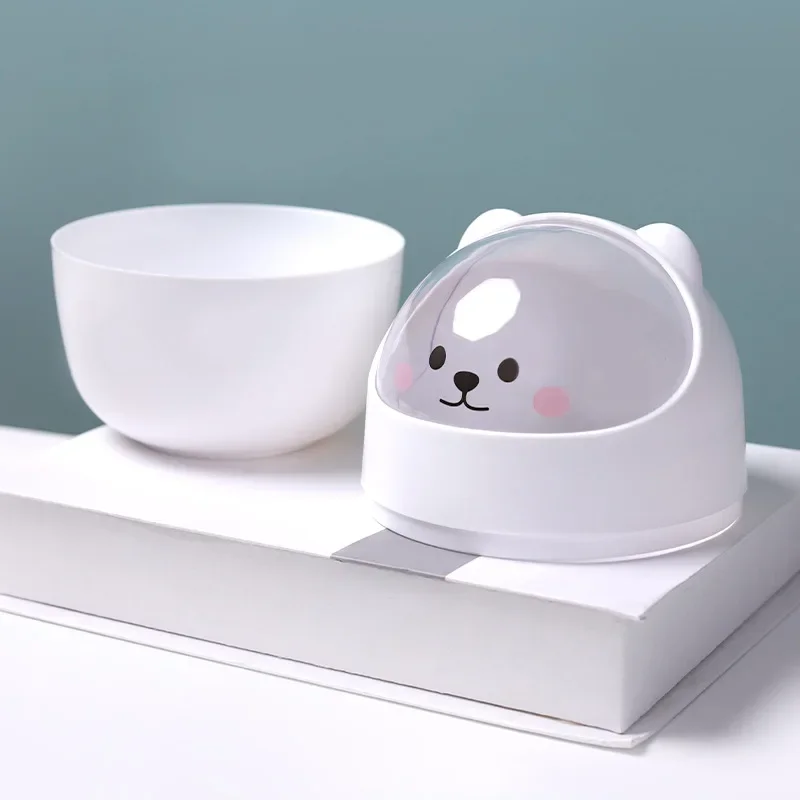 Organizador de cubo de basura Ins de escritorio con tapa, cubo de basura de oso bonito Kawaii, caja de almacenamiento, soporte para bolígrafo para niña, cubo de almacenamiento con tapa abatible - imagen 3