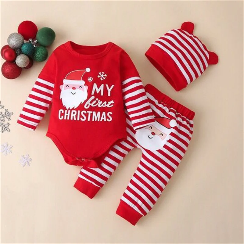 Conjunto de Navidad infantil con sombrero de oruga a rayas