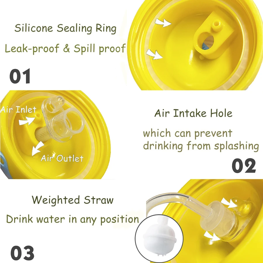 Taza de agua con pajita de pico de pato para niños, Material PP, taza para beber para estudiantes, patrón de monstruo pequeño - imagen 3