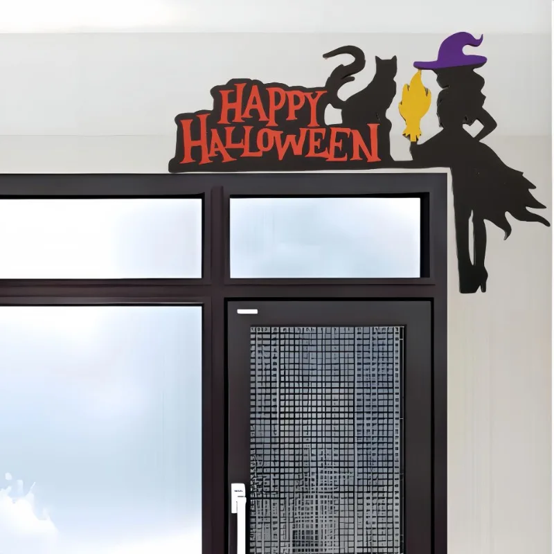 Nuevo marco de puerta de madera para Halloween, decoración de esquina de puerta, decoración de fantasma de murciélago araña para el hogar, adorno de Halloween de estilo gótico - imagen 2