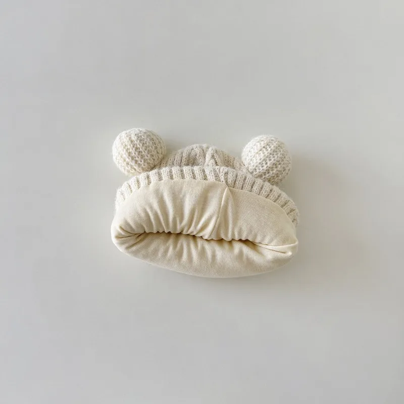 Nuevo gorro de invierno para bebé, gorro tejido con forro térmico, bonito oso de dibujos animados, gorro grueso y cálido para bebé, gorro suave con orejeras para recién nacido de 1 a 4 años - imagen 4